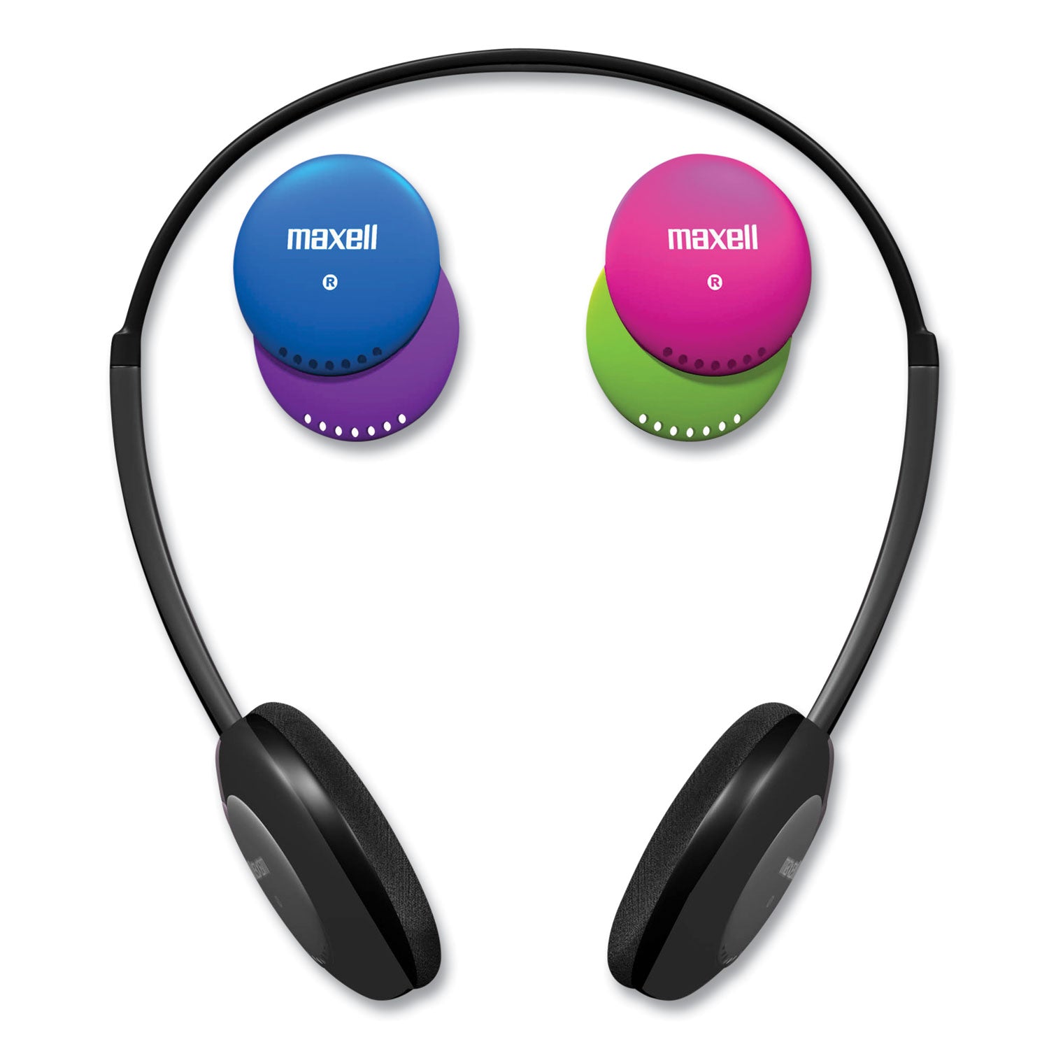 kids-safe-headphones-with-inline-microphone-4-ft-cord-black-with-interchangeable-pink-blue-silver-caps_max195004 - 2