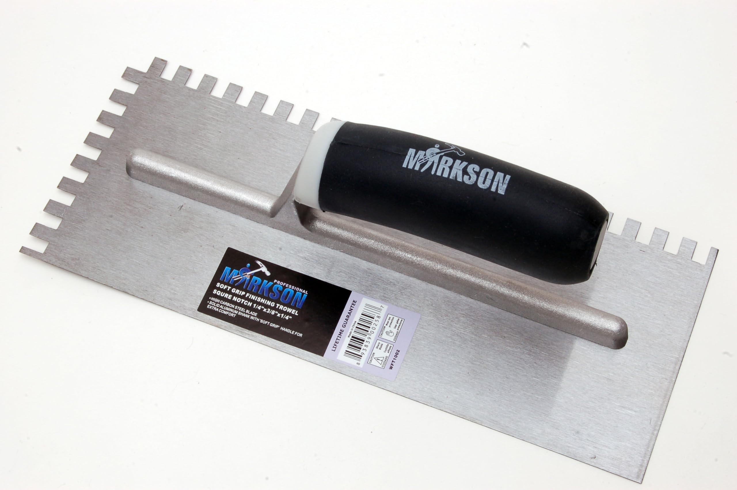 Soft Grip Handle High Carbon Steel Finishing Trowel, Square Notch 1/4" x 3/8" x 1/4"