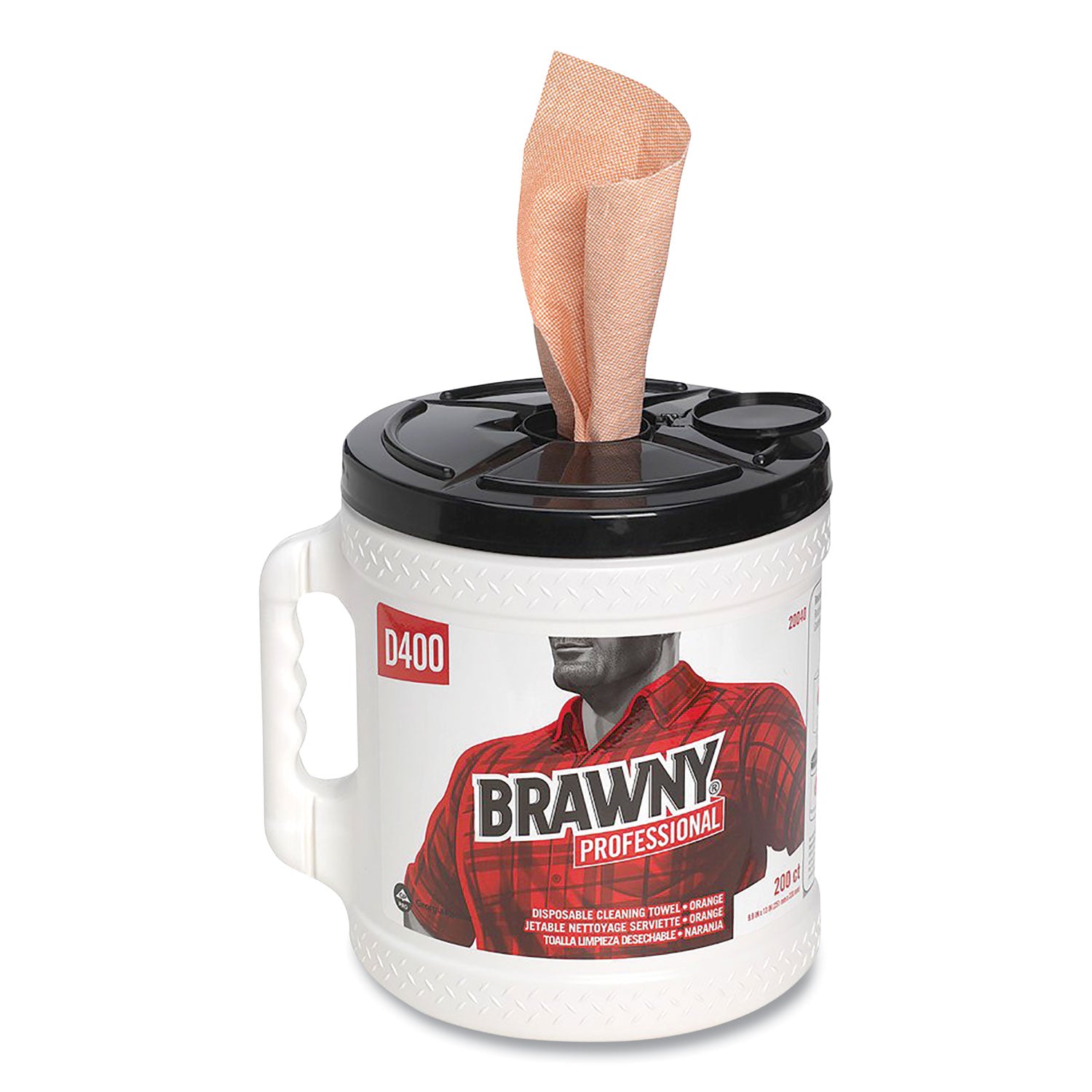 professional-d400-disposable-cleaning-towel-system-99-x-13-orange-200-sheets-roll-with-plastic-bucket_gpc20040ea - 1