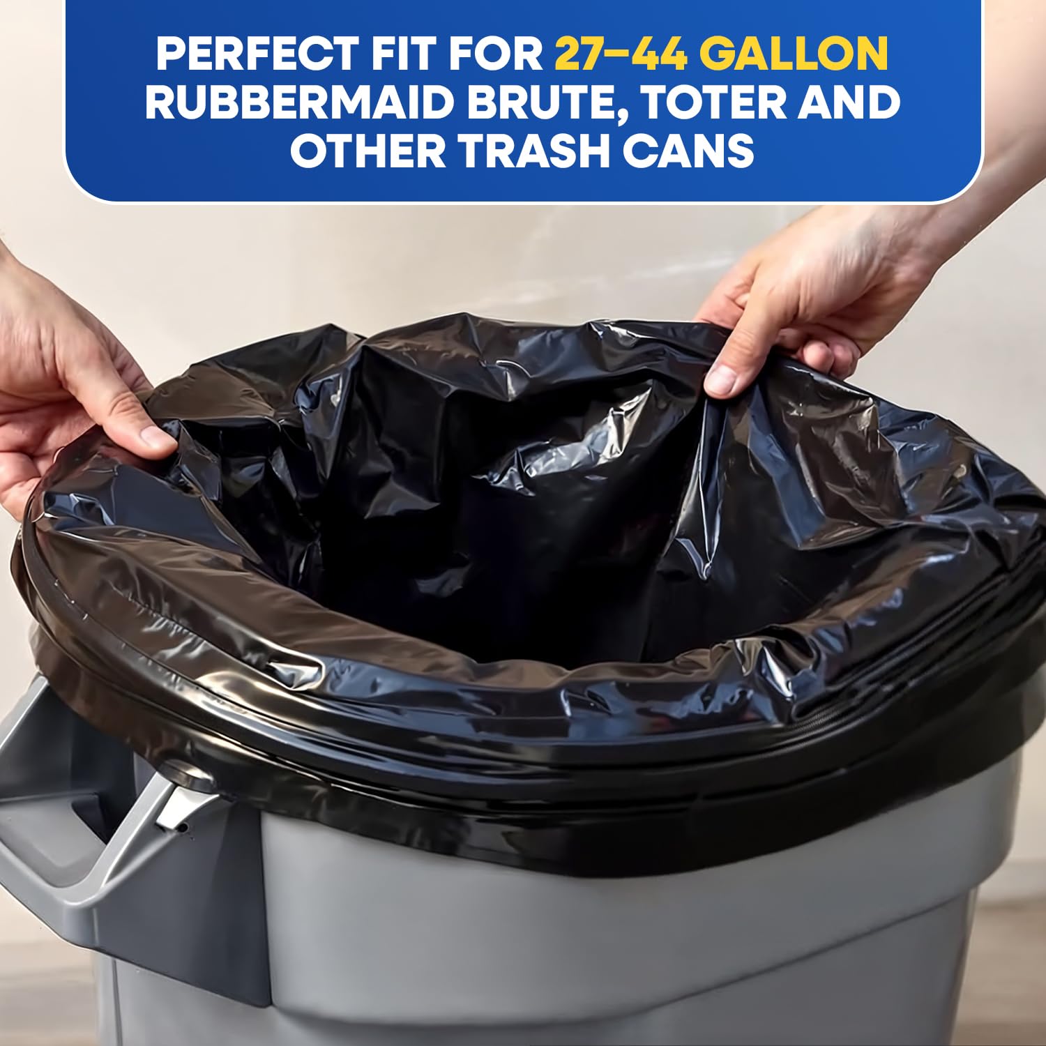 23" x 17" x 46" 45 Gal 3 Mil Black Contractor Bags, 100/Case
