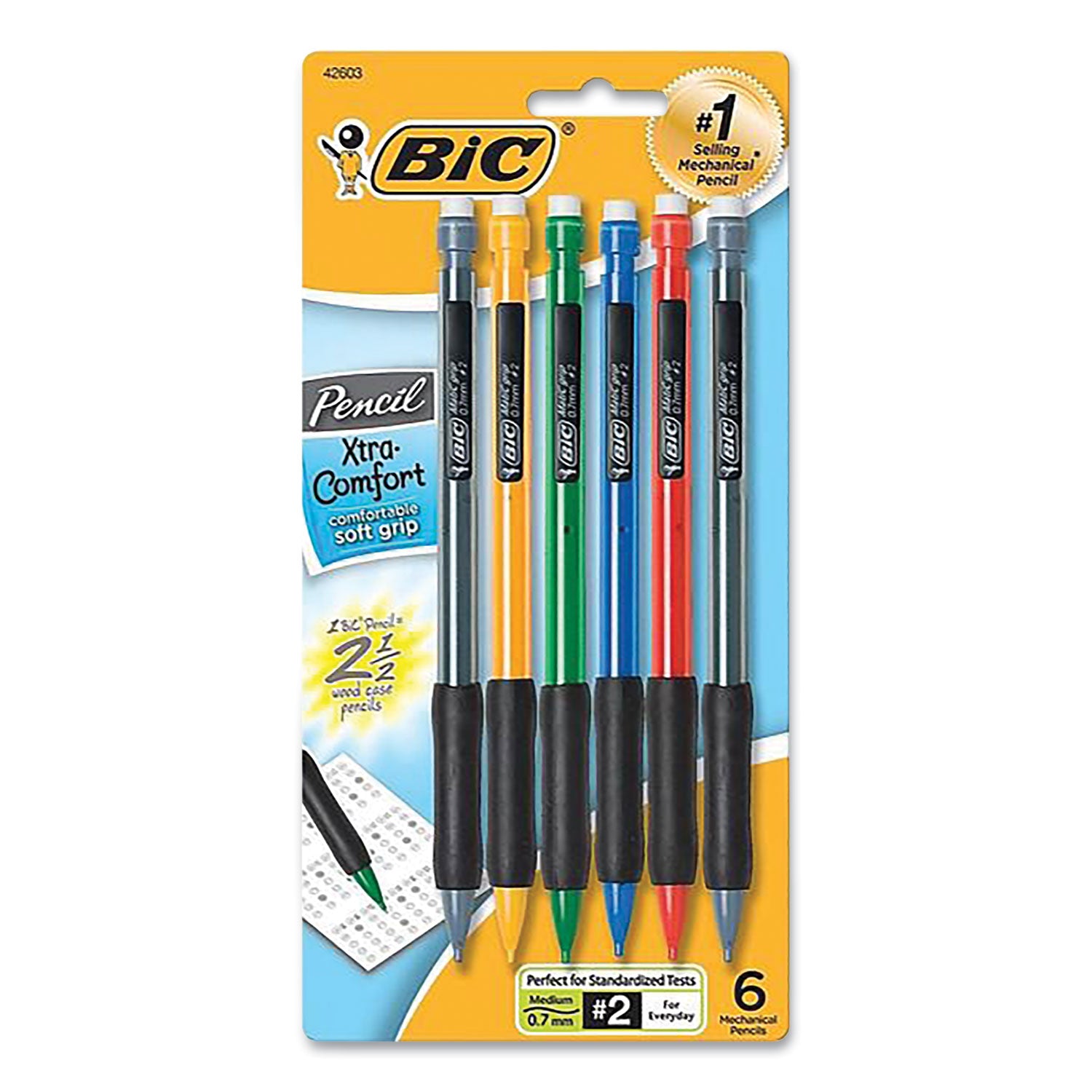 Xtra-Comfort Mechanical Pencil, 0.7 mm, HB (#2), Black Lead, Assorted Barrel Colors, 6/Pack -