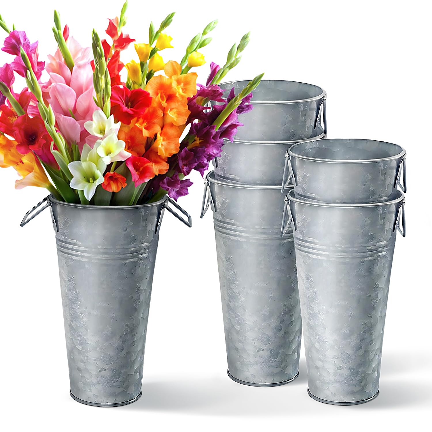 9 in Galvanized Metal Flower Vase with Handels