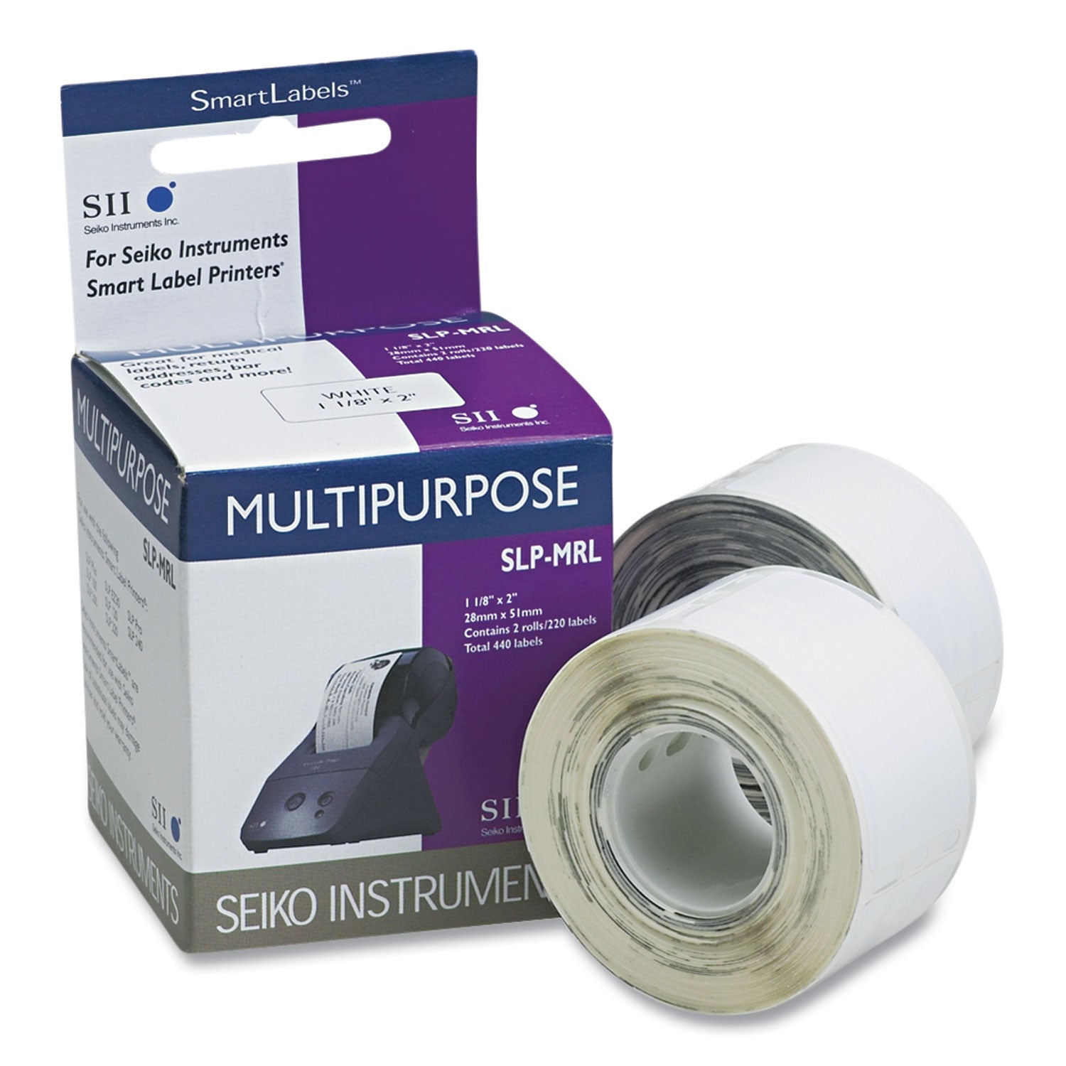 SLP-MRL Self-Adhesive Multipurpose Labels, 1.12" x 2", White, 220 Labels/Roll, 2 Rolls/Box -