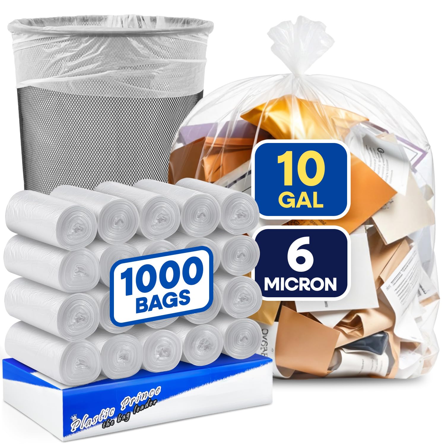 24" x 23", 10 Gallon, 6 Mic, Clear High-Density Can Liners, Perforated Coreless Rolls, 1000/Case