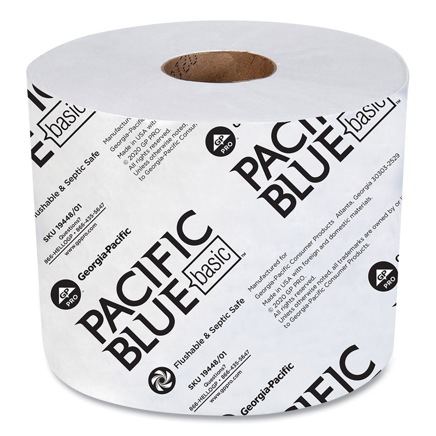 Pacific Blue Basic High-Capacity Bathroom Tissue, Septic Safe, 2-Ply, White, 1,000 Sheets/Roll, 48 Rolls/Carton -