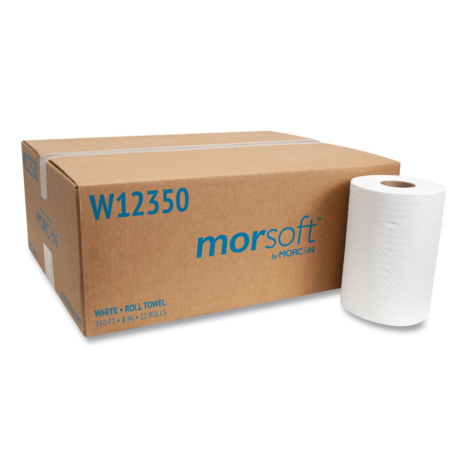 Morsoft Universal Roll Towels, 1-Ply, 8" x 350 ft, White, 12 Rolls/Carton -
