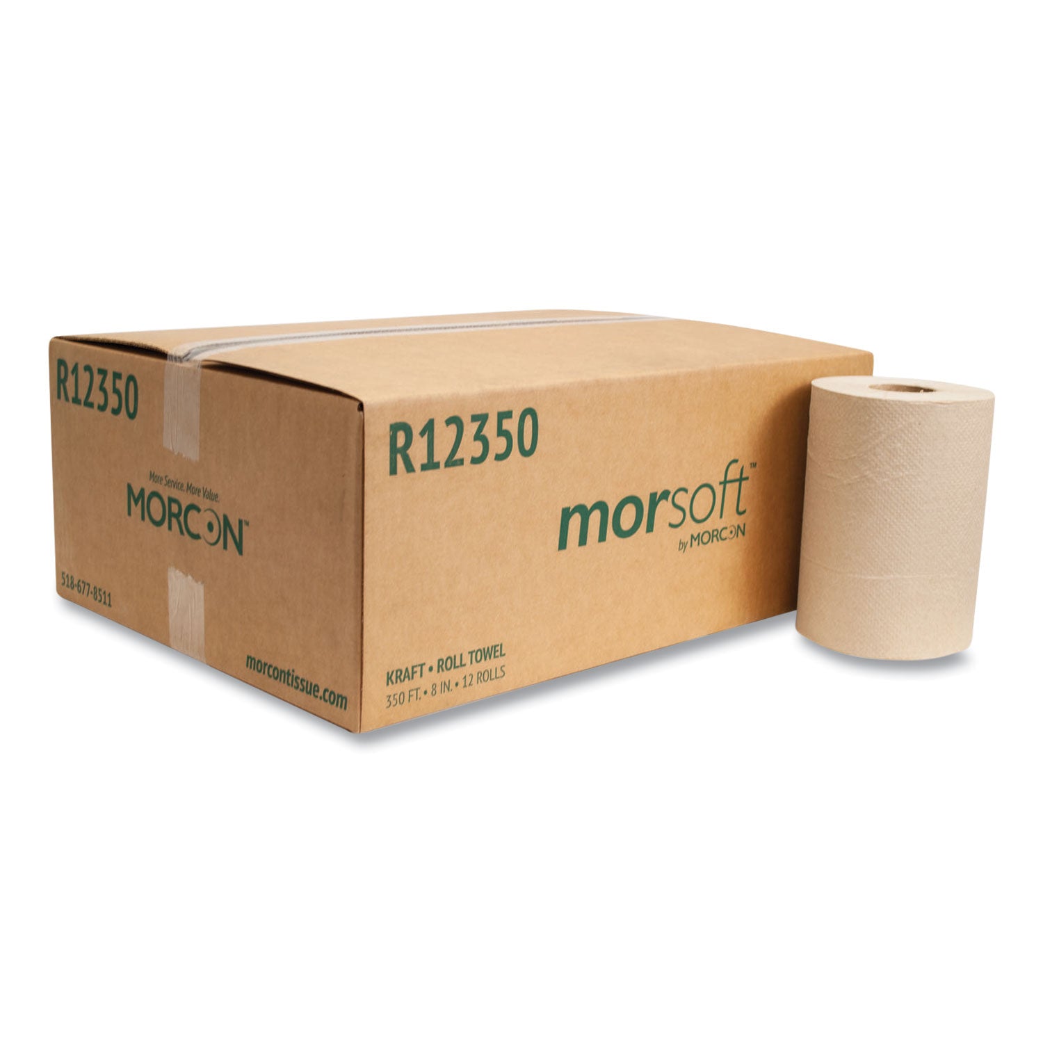 Morsoft Universal Roll Towels, 1-Ply, 8" x 350 ft, Brown, 12 Rolls/Carton -