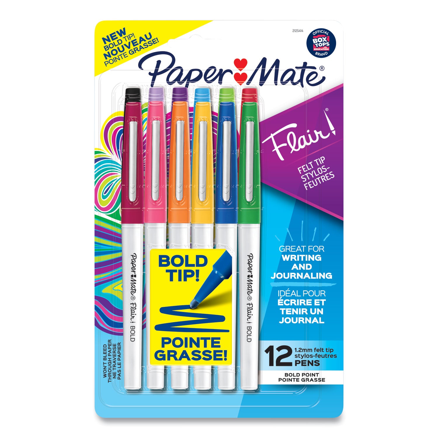 flair-felt-tip-porous-point-pen-stick-bold-12-mm-assorted-ink-colors-white-pearl-barrel-12-pack_pap2125414 - 1