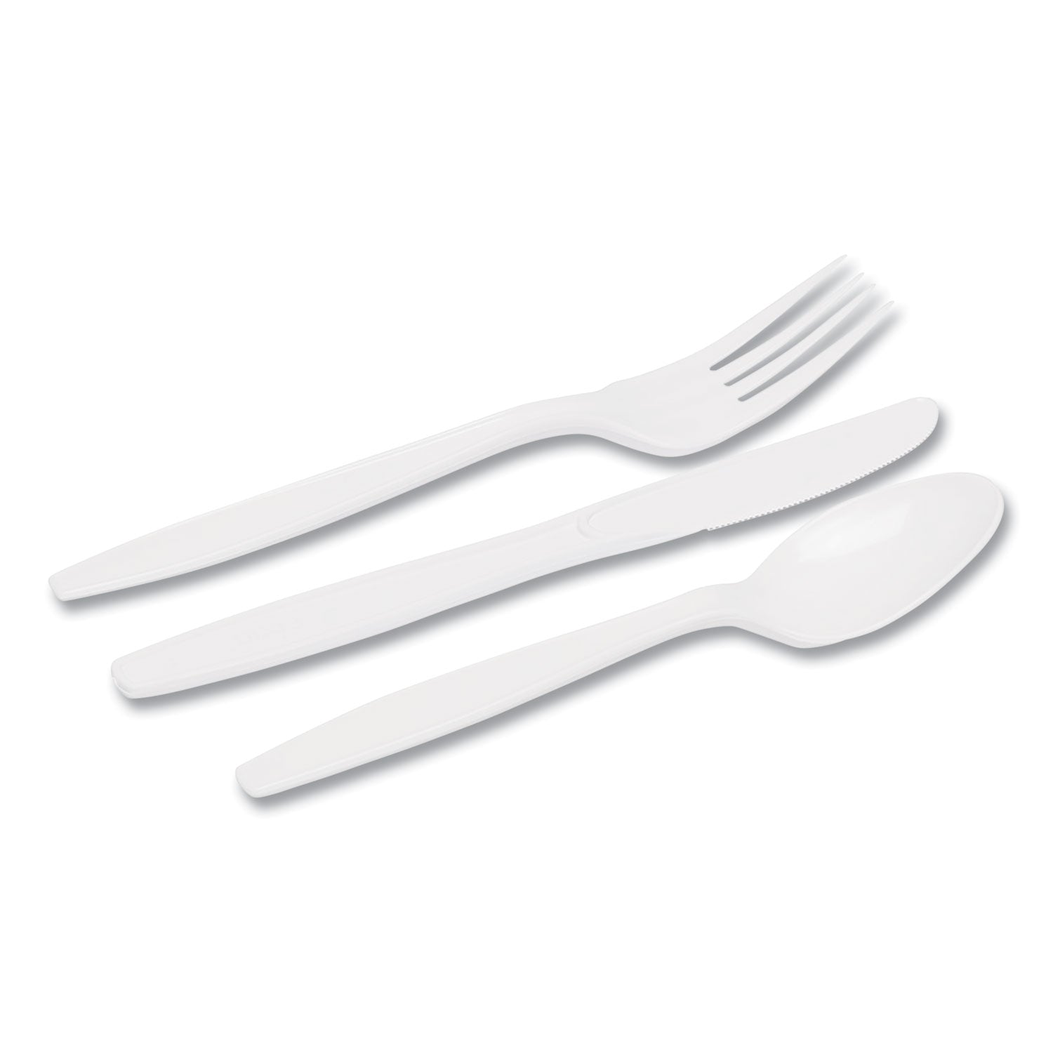 Combo Pack, Tray with White Plastic Utensils, 56 Forks, 56 Knives, 56 Spoons -