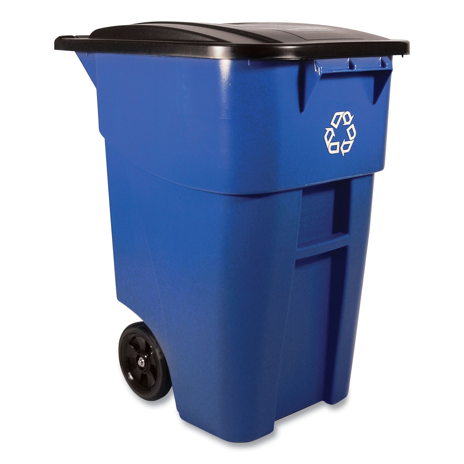 Square Brute Recycling Rollout Container, 50 gal, Plastic, Blue -