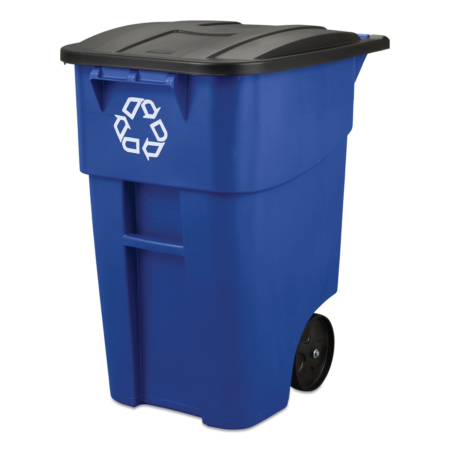 Square Brute Recycling Rollout Container, 50 gal, Plastic, Blue -