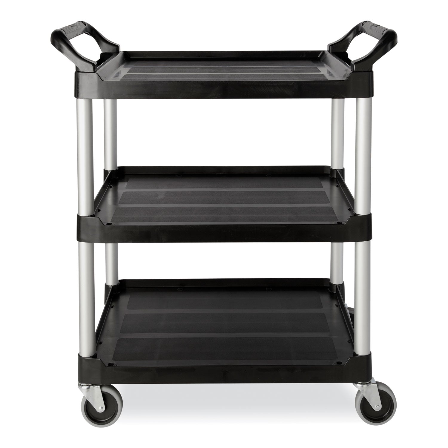 Xtra Utility Cart with Open Sides, Plastic, 3 Shelves, 300 lb Capacity, 40.63" x 20" x 37.81", Black -