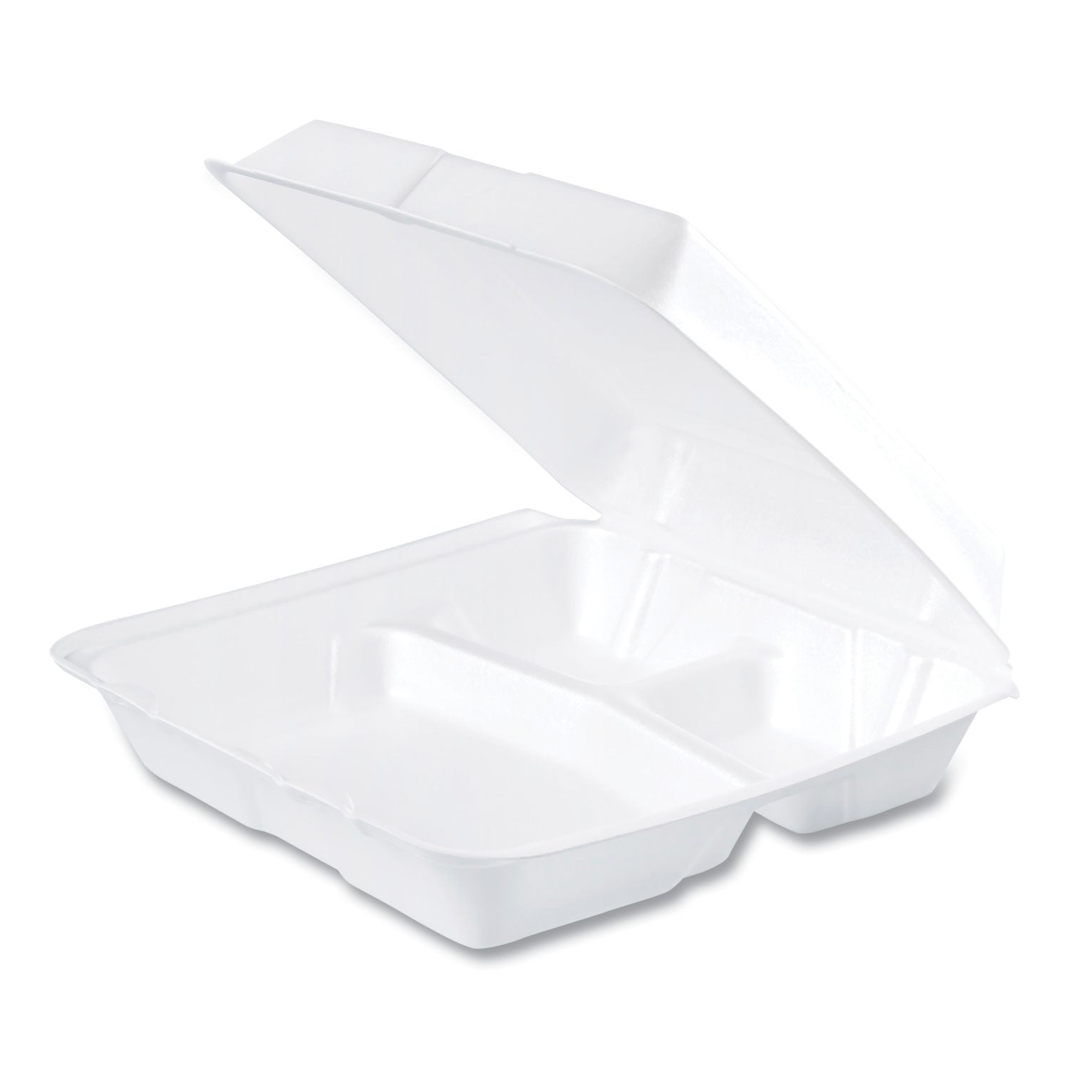 Foam Hinged Lid Containers, 3-Compartment, 9.25 x 9.5 x 3, White, 200/Carton -