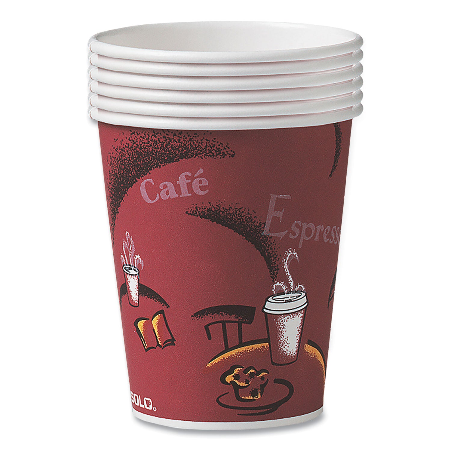 Paper Hot Drink Cups in Bistro Design, 8 oz, Maroon, 500/Carton -