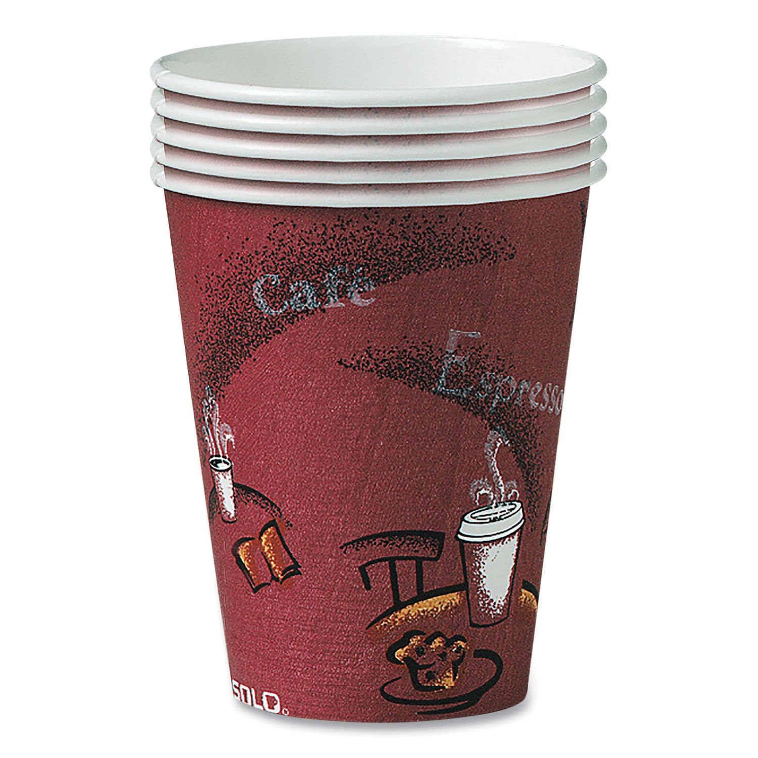Paper Hot Drink Cups in Bistro Design, 10 oz, Maroon, 300/Carton -