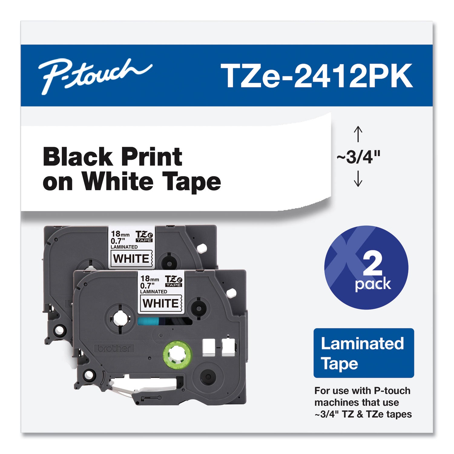 tze-standard-adhesive-laminated-labeling-tape-07-x-262-ft-black-on-white-2-pack_brttze2412pk - 2