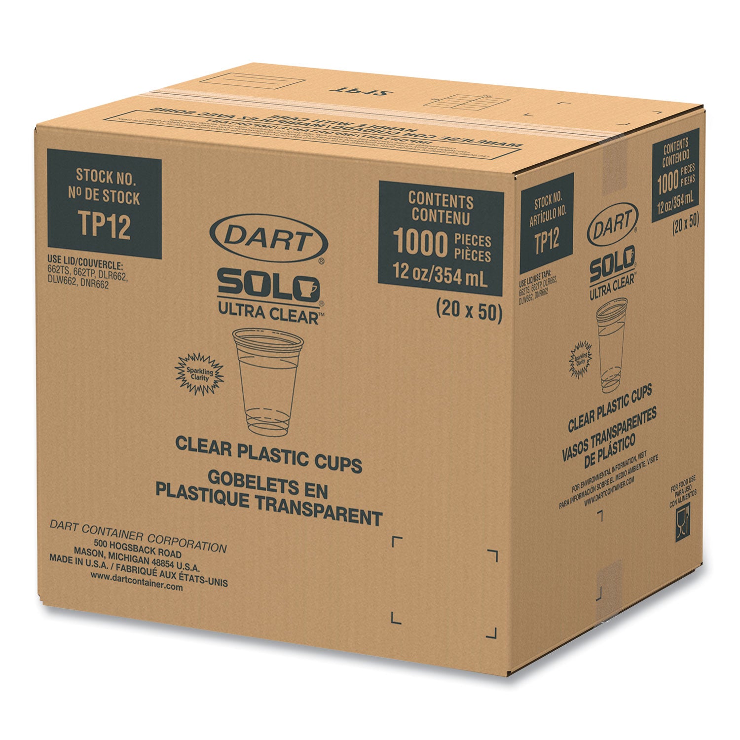 Ultra Clear PET Cups, 12 oz to 14 oz, Practical Fill, 50/Bag, 20 Bags/Carton -