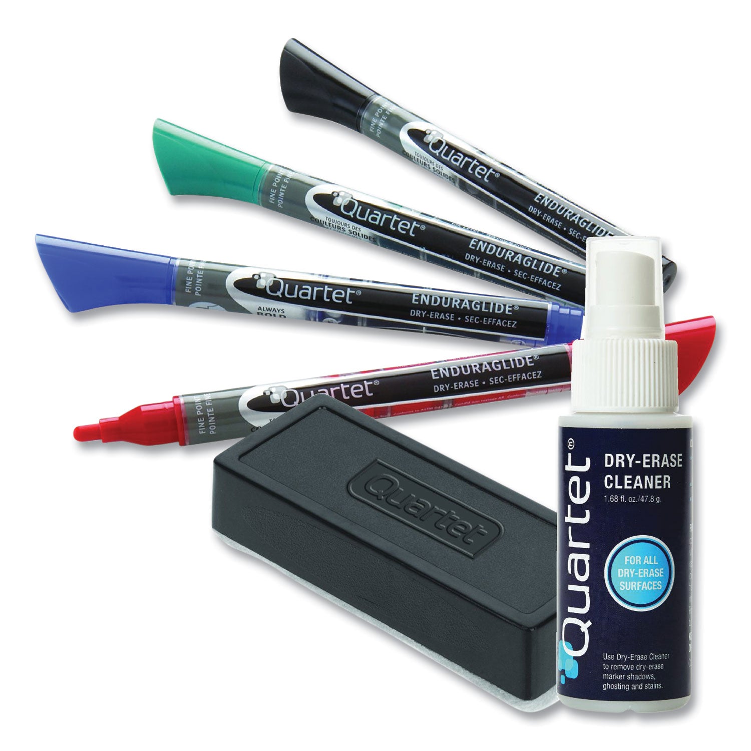 enduraglide-dry-erase-marker-kit-with-cleaner-and-eraser-broad-chisel-tip-assorted-colors-5-pack_qrt5001m5sk - 1