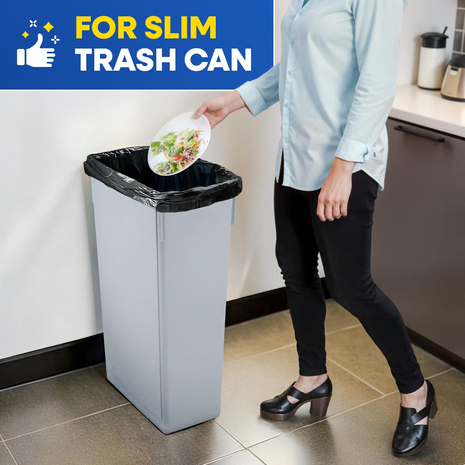 Plastic Prince 23 Gallon Trash Bags, 1 Mil Black Waste Bags, Fits Slim Jim 23 Gal Trash Cans, 29" x 44" Tall Garbage Trash Can Liners 200 Pack