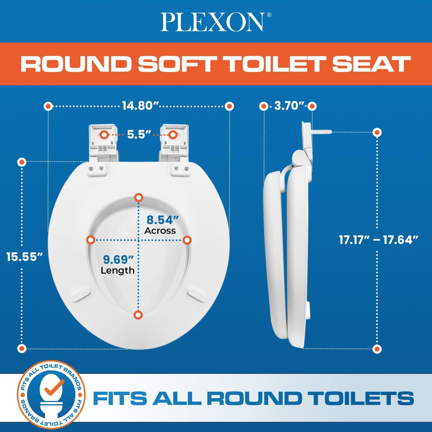 Plexon Soft Cushioned Toilet Seat, Elongated Bone, Slow-Close Lid & Seat, Quick-Release Hinge, Easy To Clean & Change (Copy)