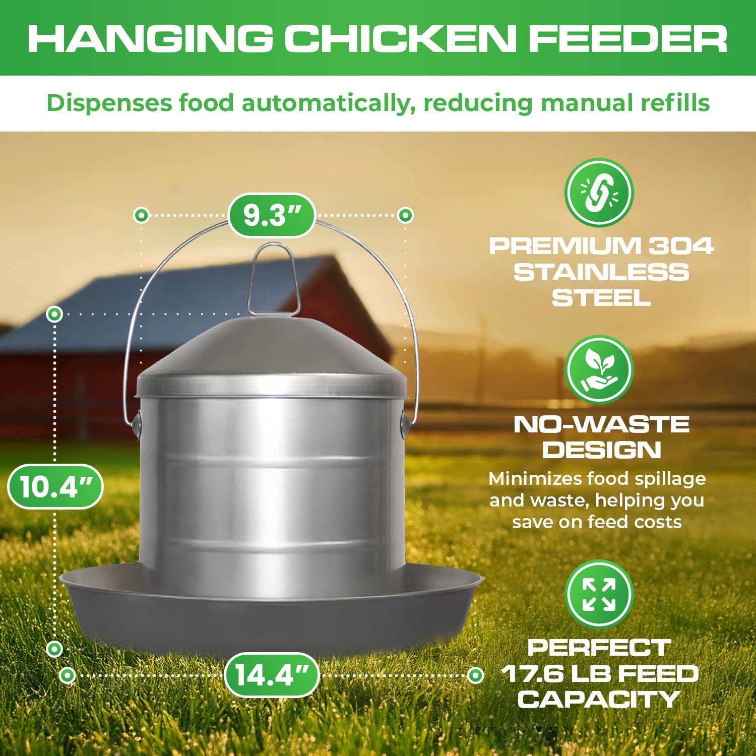 2 Gallon Stainless Steel Automatic Poultry Drinker