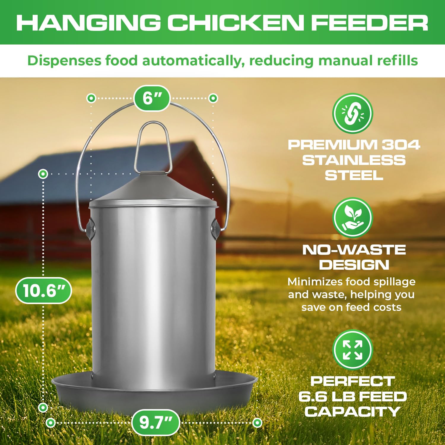0.8 Gallon Stainless Steel Automatic Poultry Drinker