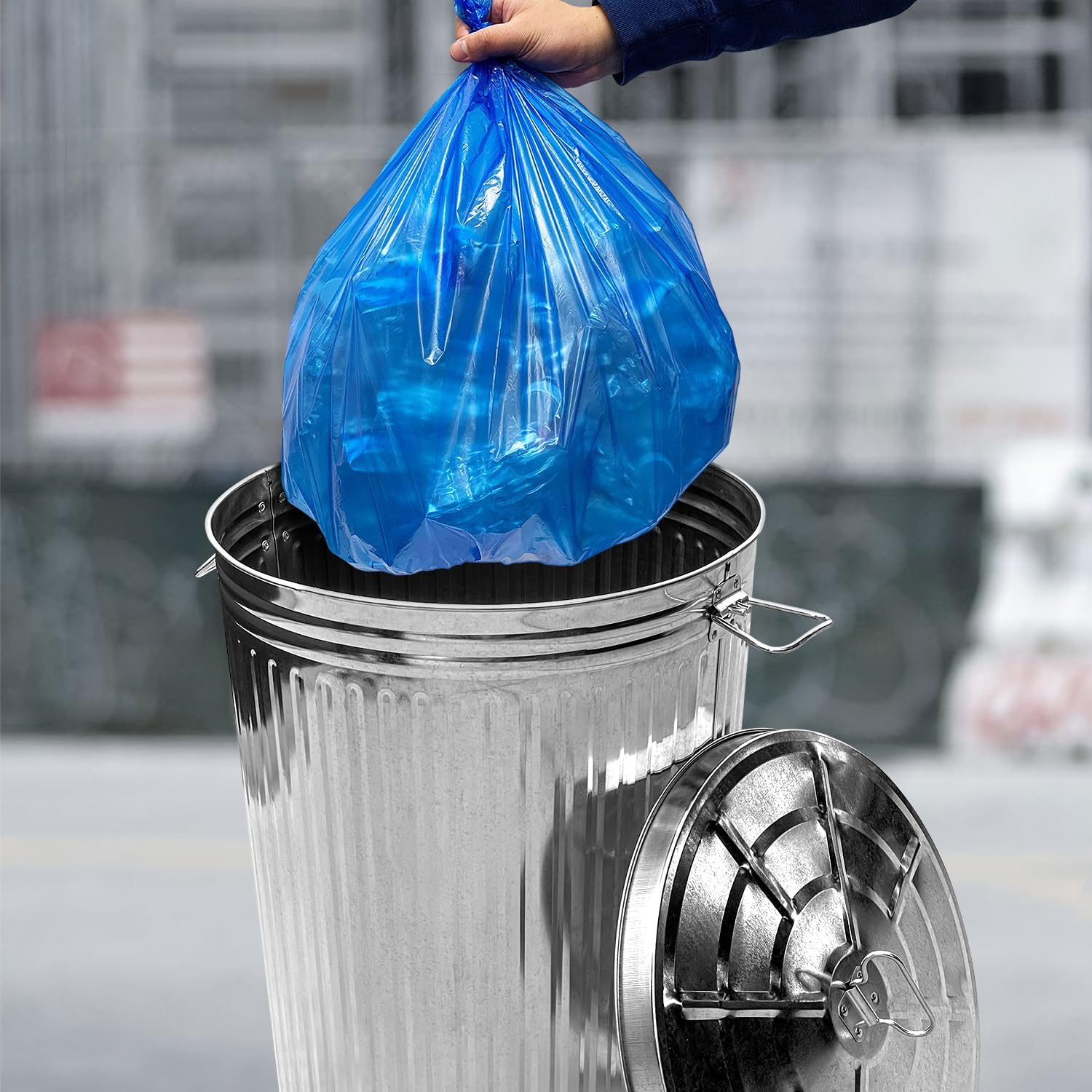 20-Gallon Shiny Galvanized Steel Round Fire Resistant Trash Can with Lid