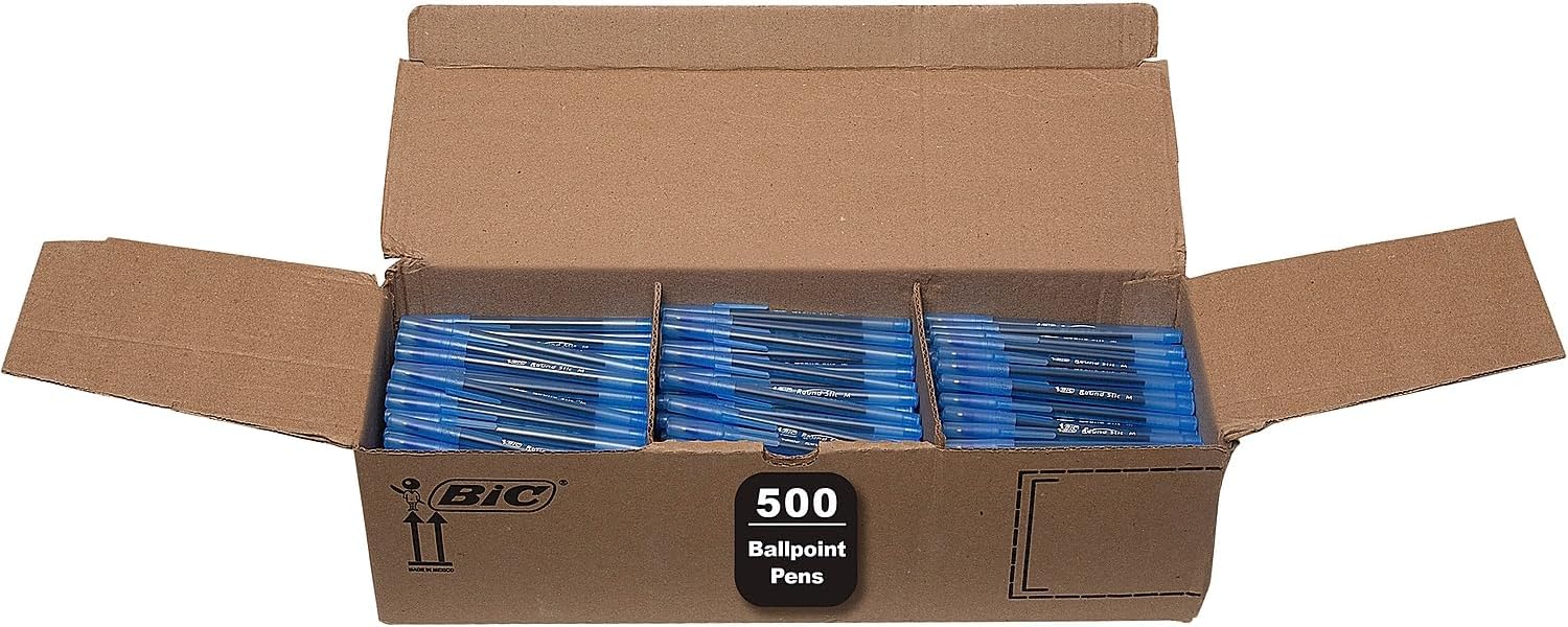 Round Stic Xtra Life Ballpoint Pen, Stick, Medium 1 mm, Blue Ink, Translucent Blue Barrel, 500/Pack