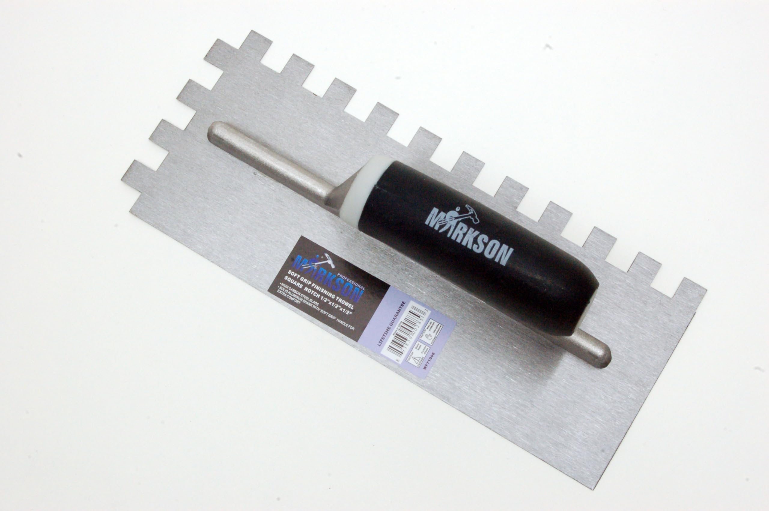Soft Grip Handle High Carbon Steel Finishing Trowel, Square Notch 1/2" x 1/2"