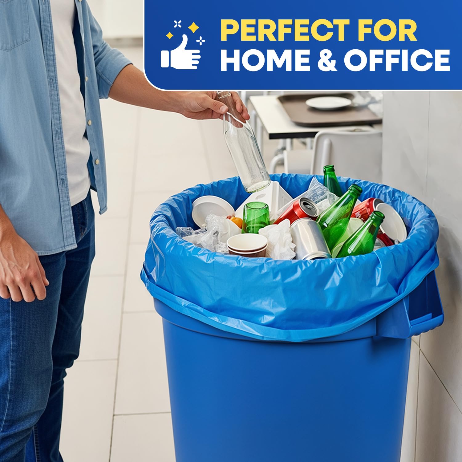 23" x 14" x 50" 55 Gal 3 Mil Blue Trash Bags, 100/Case