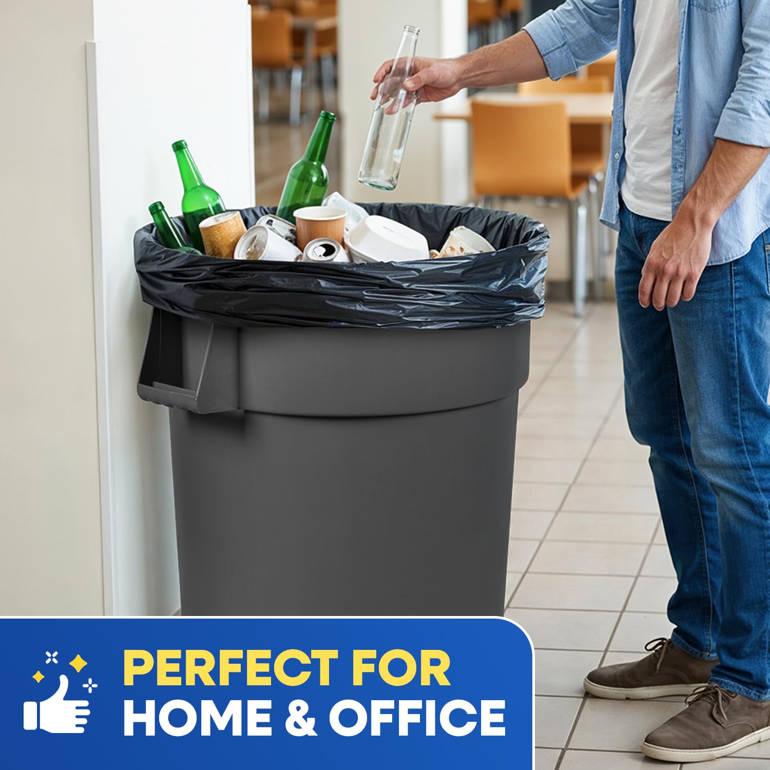 22" x 14" x 50" 55 Gal 3 Mil Black Trash Bags, 100/Case