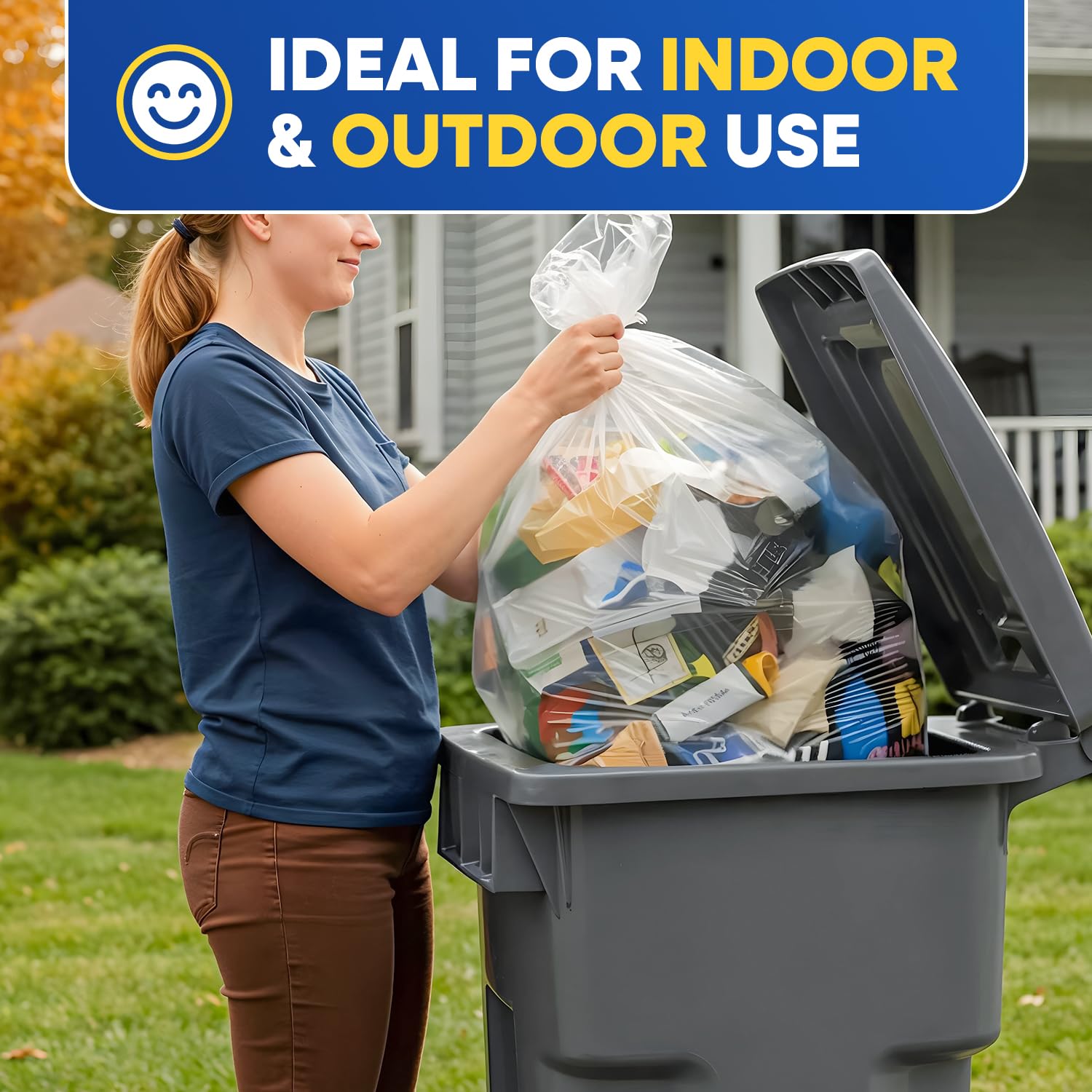 43" x 47" 56 Gal 2 Mil Clear Trash Bags, 100/Case