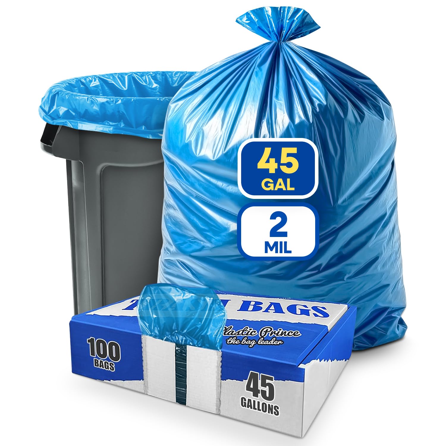23" x 17" x 46" 45 Gal 2 Mil Blue Contractor Bags, 100/Case