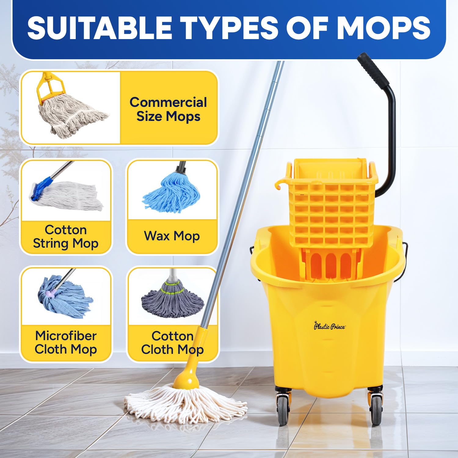 26-QT Side Press Mop Bucket and Wringer, Yellow