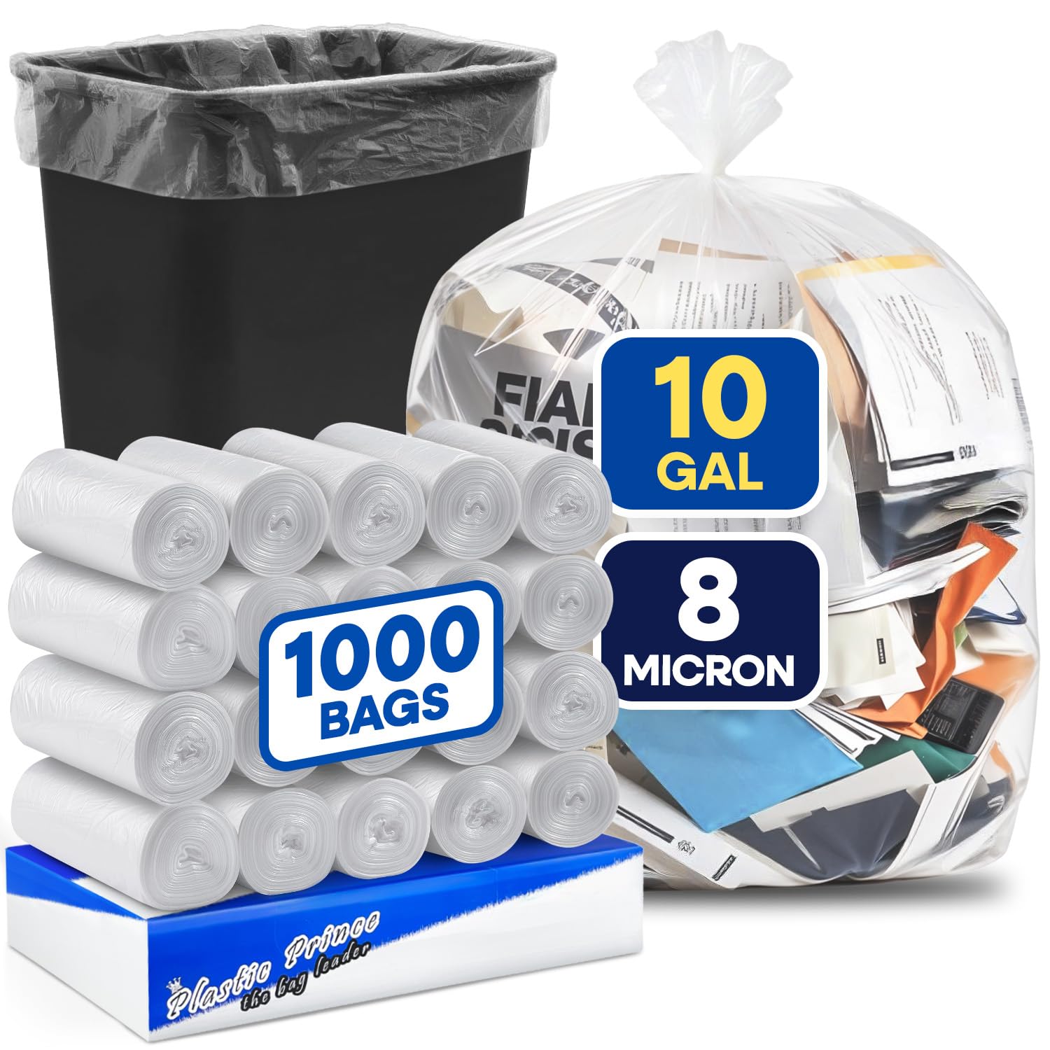 24" x 24", 10 Gallon, 8 Mic, Clear High-Density Can Liners, Perforated Coreless Rolls, 1000/Case