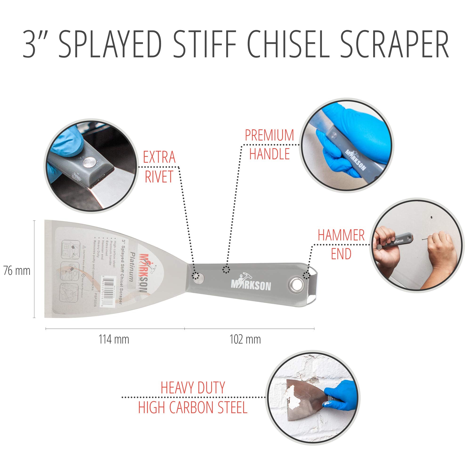 Platinum 3" Splayed Stiff Chisel Scraper