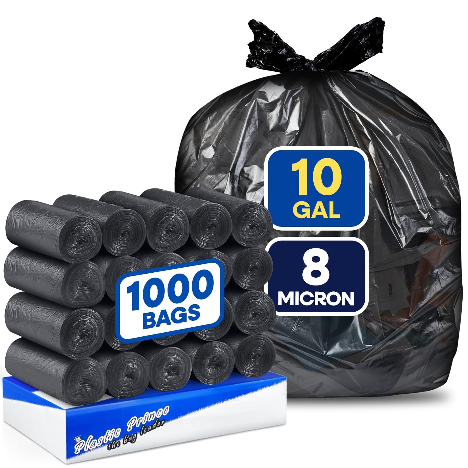 24" x 24", 10 Gallon, 8 Mic, Black High-Density Can Liners, 1000/Case