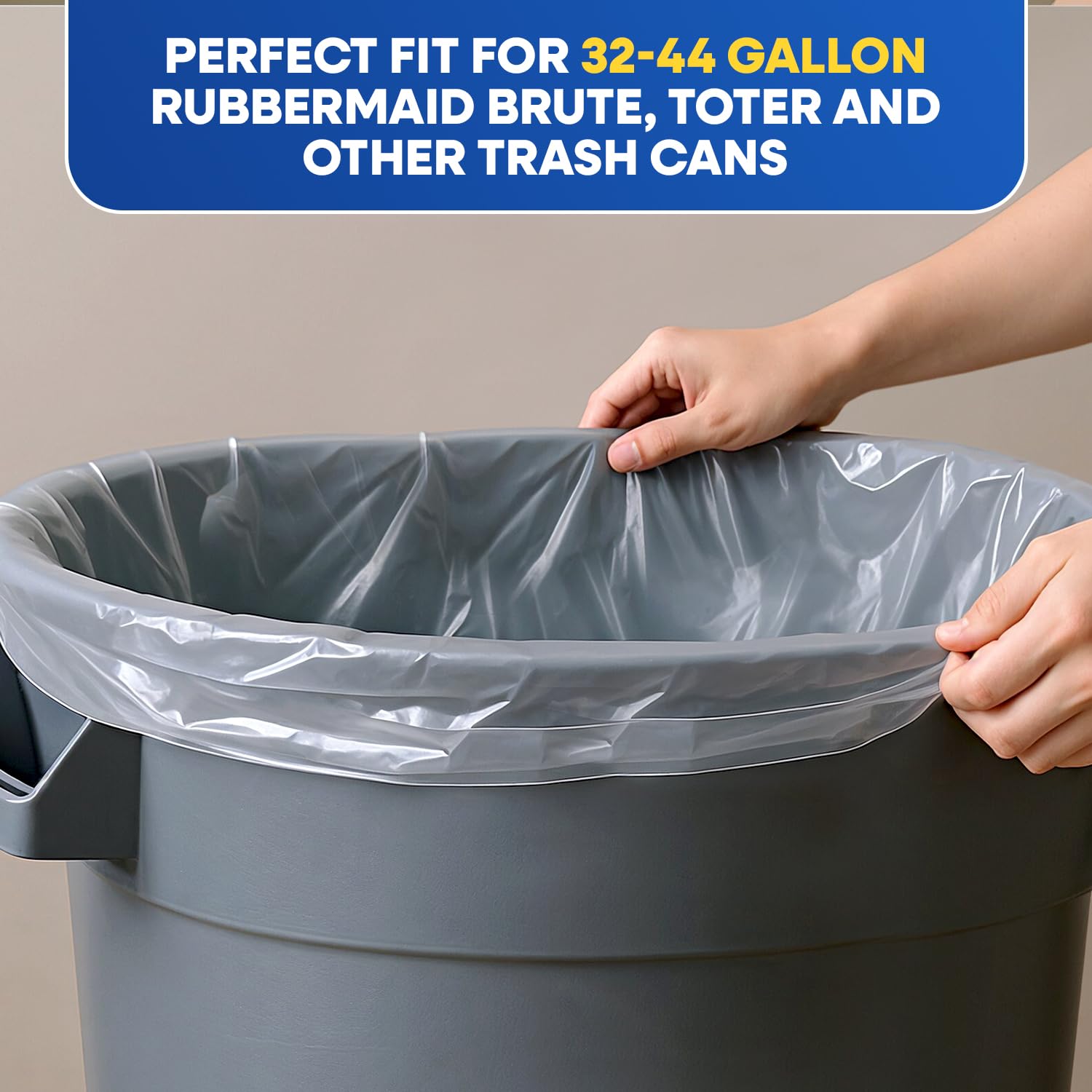 23" x 17" x 46" 45 Gal 3 Mil Clear Contractor Bags, 100/Case