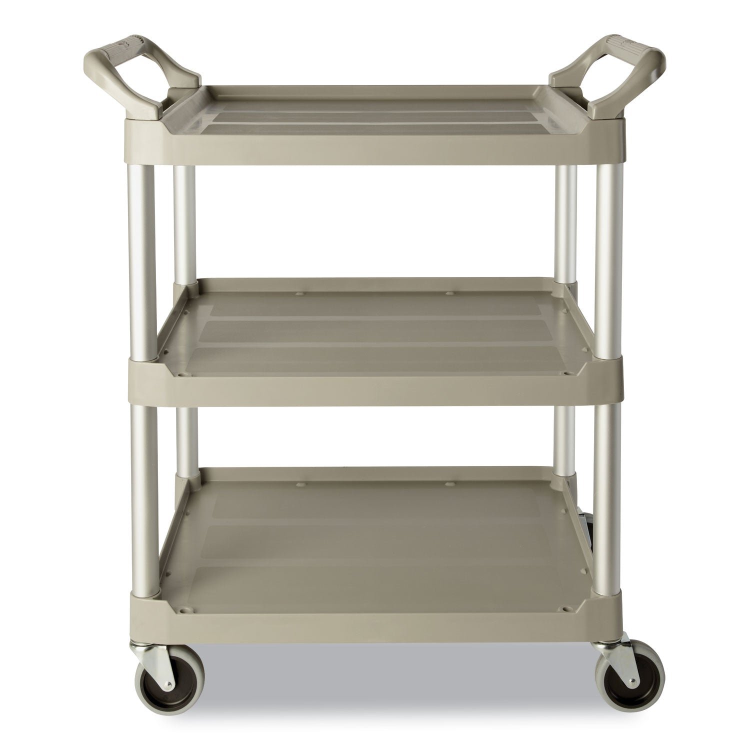 Three-Shelf Service Cart, Plastic, 3 Shelves, 200 lb Capacity, 18.63" x 33.63" x 37.75", Platinum -