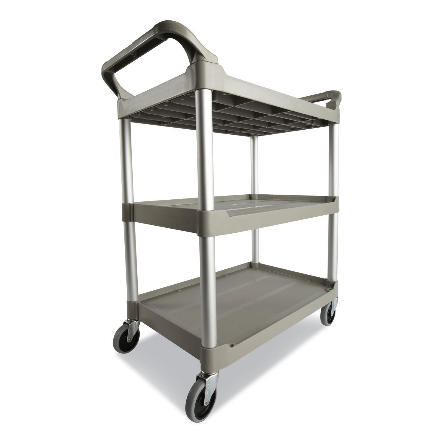 Three-Shelf Service Cart, Plastic, 3 Shelves, 200 lb Capacity, 18.63" x 33.63" x 37.75", Platinum -