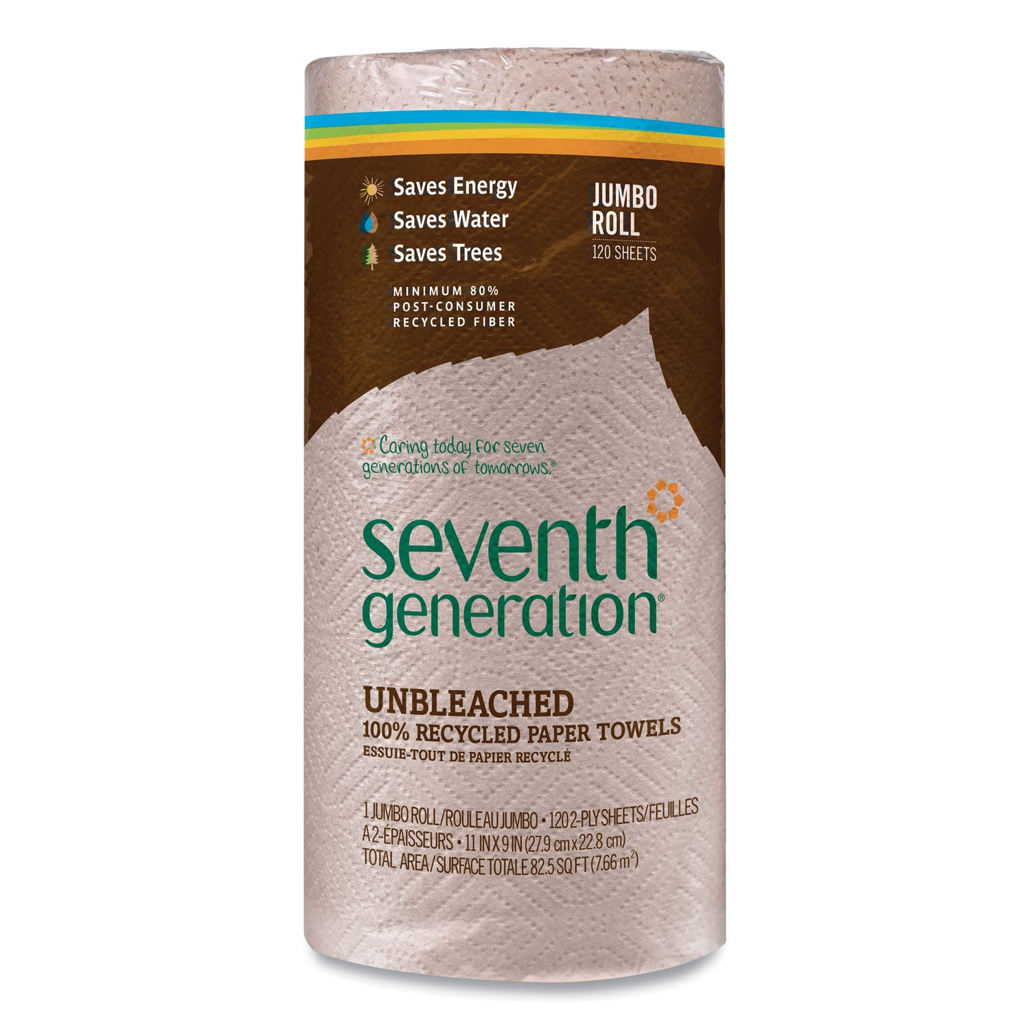 Natural Unbleached 100% Recycled Paper Kitchen Towel Rolls, 2-Ply, Individually Wrapped, 11 x 9, 120/Roll, 30 Rolls/Carton -