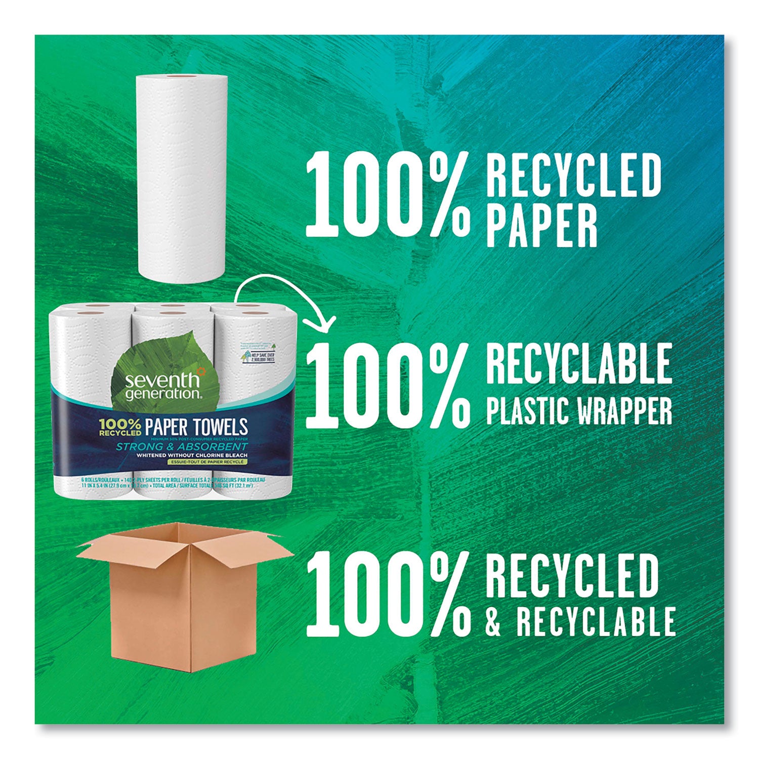 100%-recycled-paper-kitchen-towel-rolls-2-ply-11-x-54-140-sheets-roll-24-rolls-carton_sev13731ct - 2