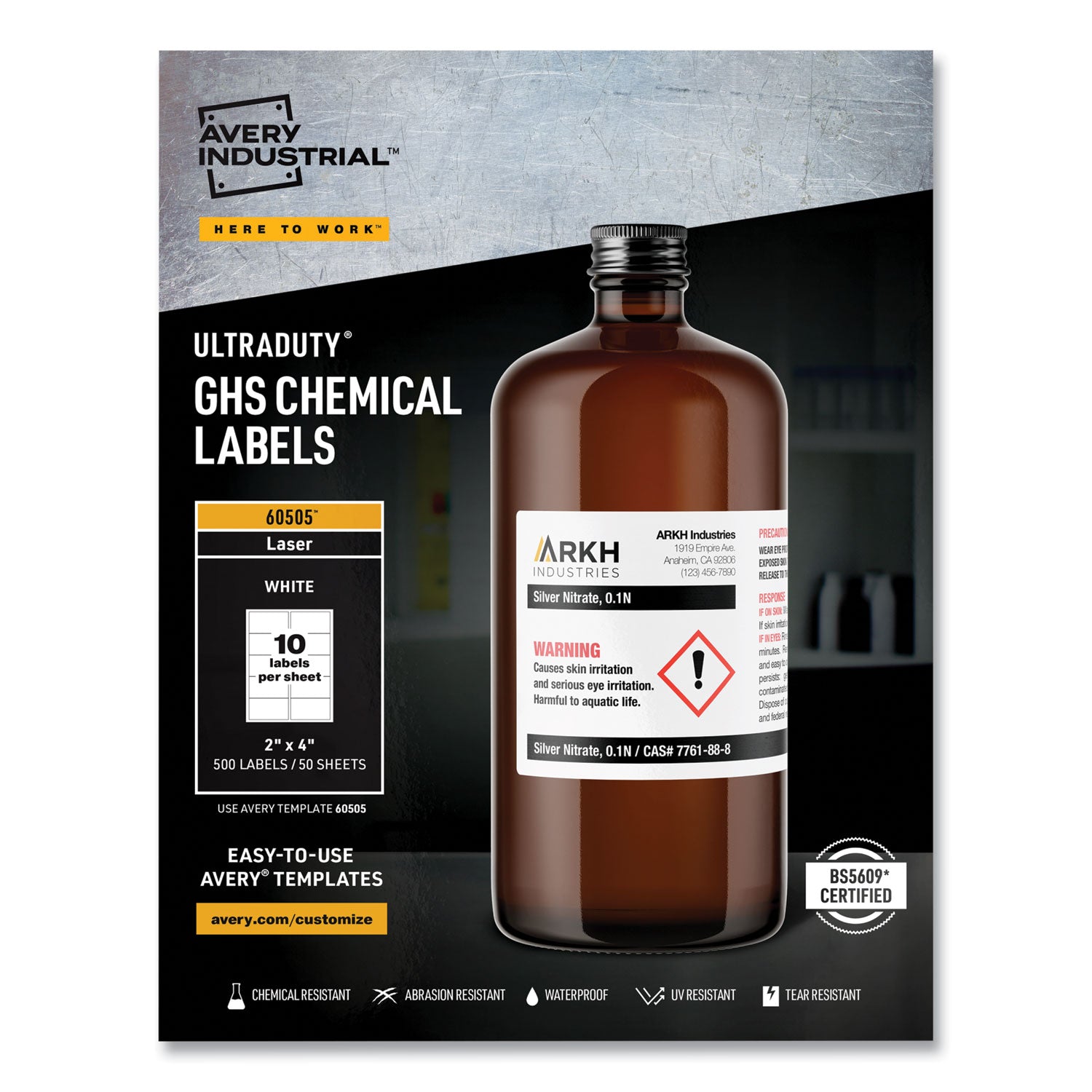 UltraDuty GHS Chemical Waterproof and UV Resistant Labels, 2 x 4, White, 10/Sheet, 50 Sheets/Box -
