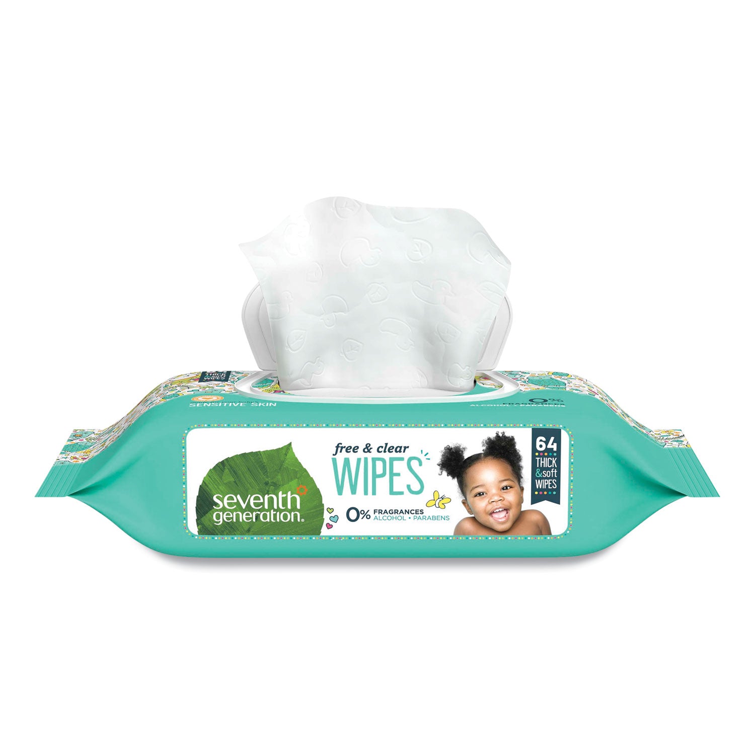 Free and Clear Baby Wipes, 7 x 7, Unscented, White, 64/Flip Top Pack, 12 Packs/Carton -