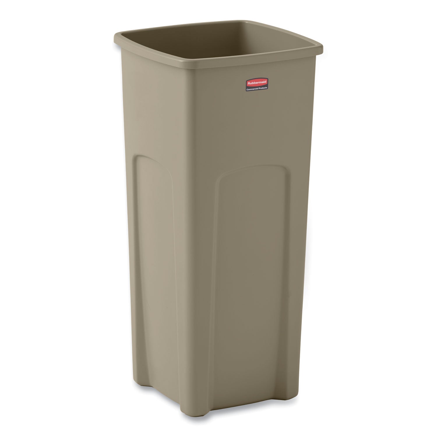 Untouchable Square Waste Receptacle, 23 gal, Plastic, Beige -