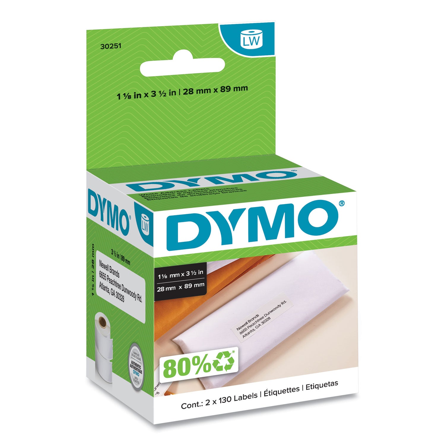 LabelWriter Address Labels, 1.12" x 3.5", White, 130 Labels/Roll, 2 Rolls/Pack -
