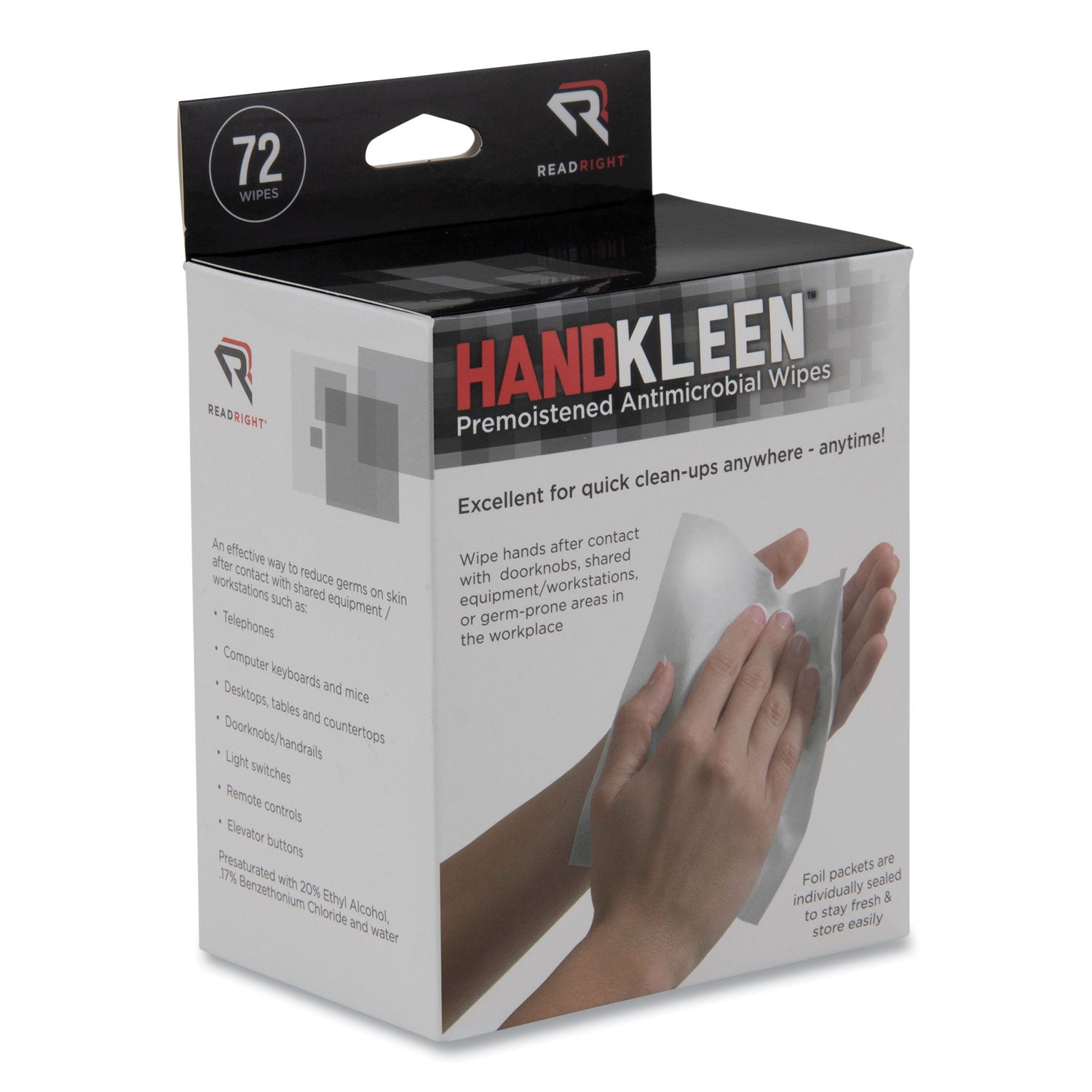 handkleen-premoistened-antibacterial-wipes-7-x-5-foil-packet-unscented-white-72-box_rearr15112 - 2