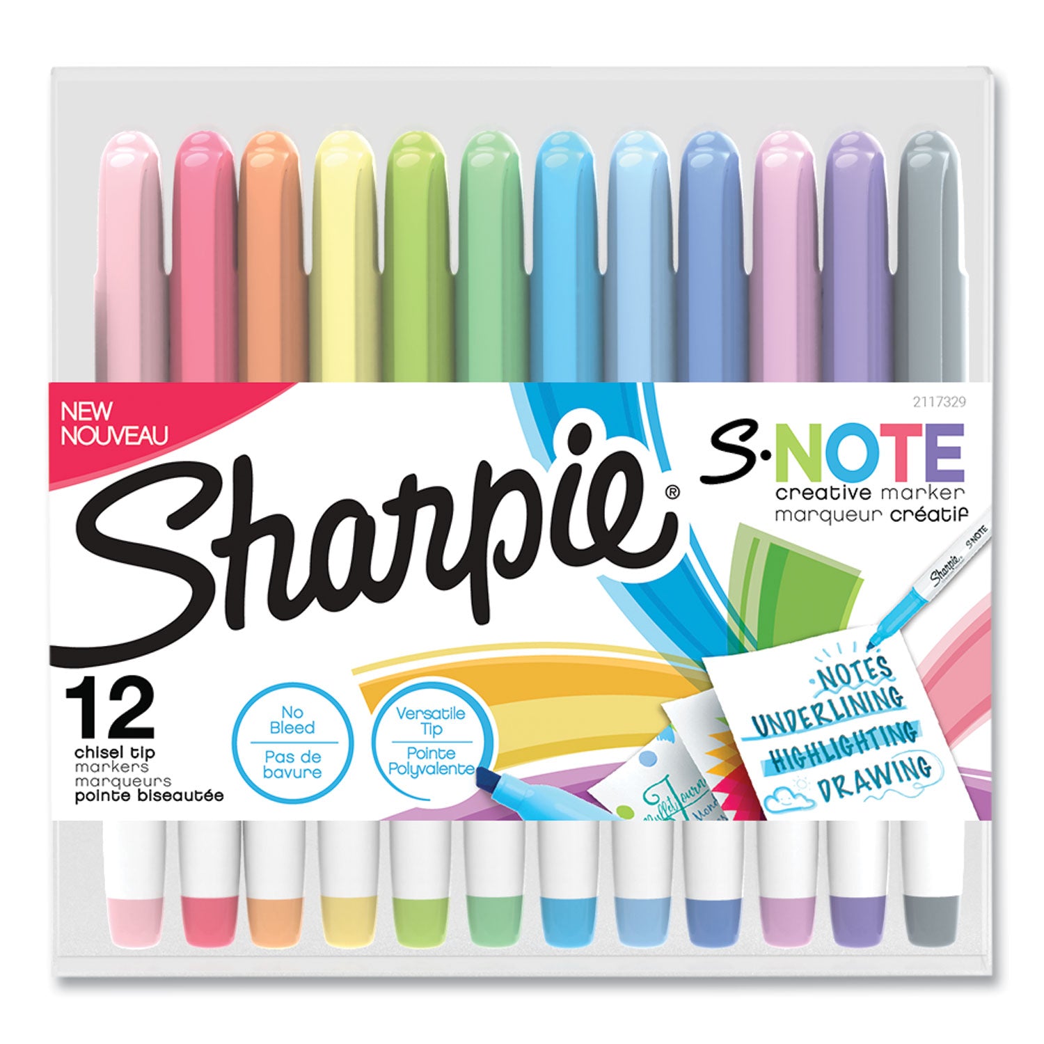 s-note-creative-markers-assorted-ink-colors-chisel-tip-assorted-barrel-colors-12-pack_san2117329 - 1