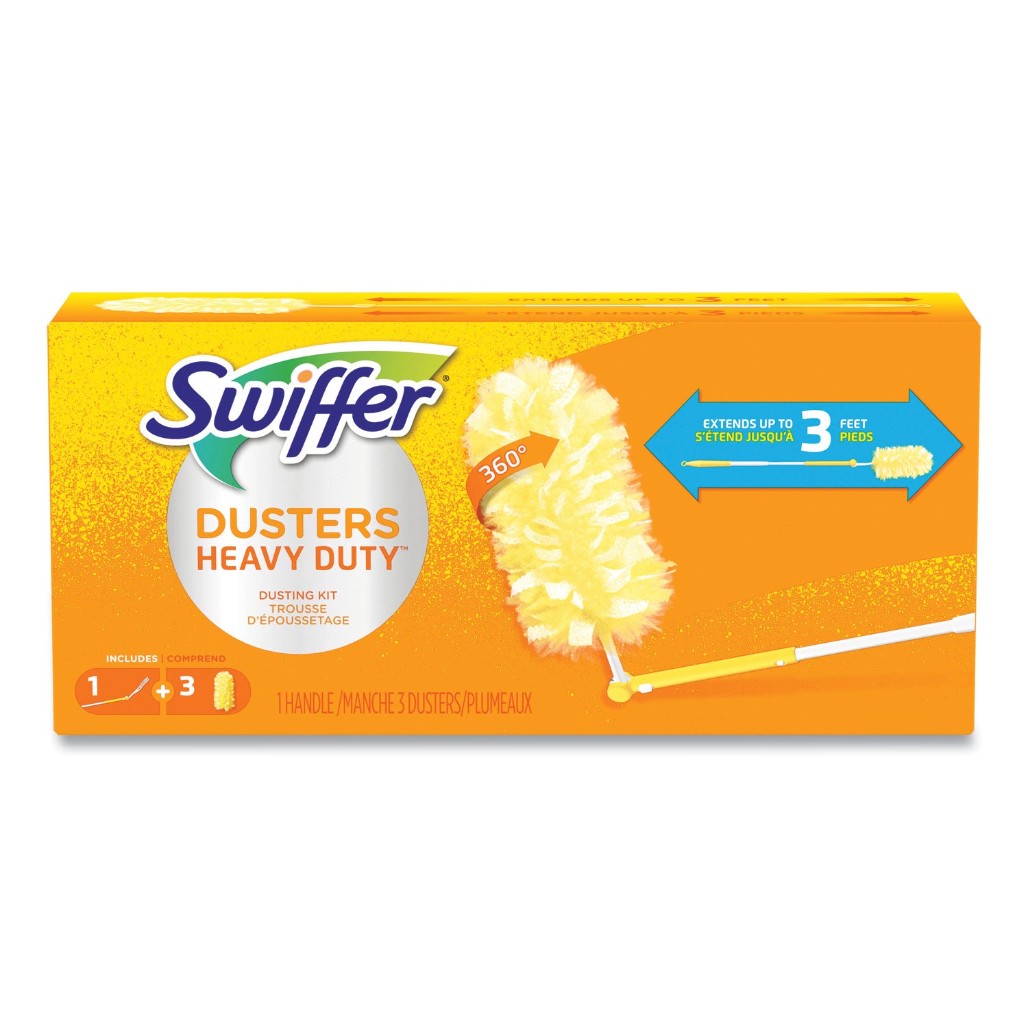 Heavy Duty Dusters with Extendable Handle, Plastic Handle Extends to 3 ft, 1 Handle and 3 Dusters/Kit, 6 Kits/Carton -