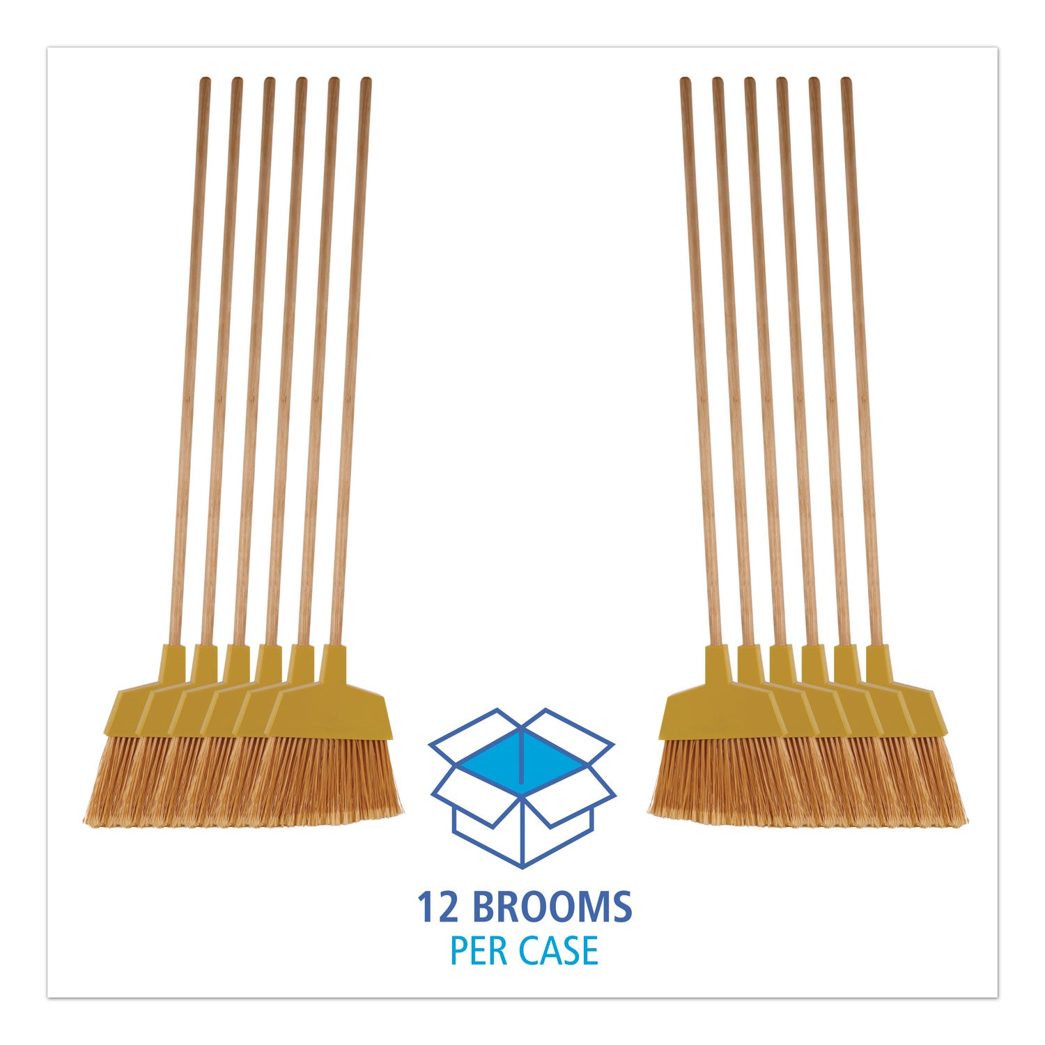 Angler Broom, 53" Handle, Yellow, 12/Carton -